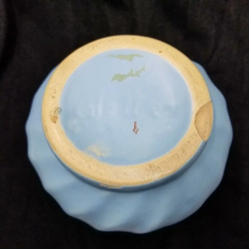 Vintage Blue Weller Pottery Double Handle Vase Magnolia American Pottery 6
